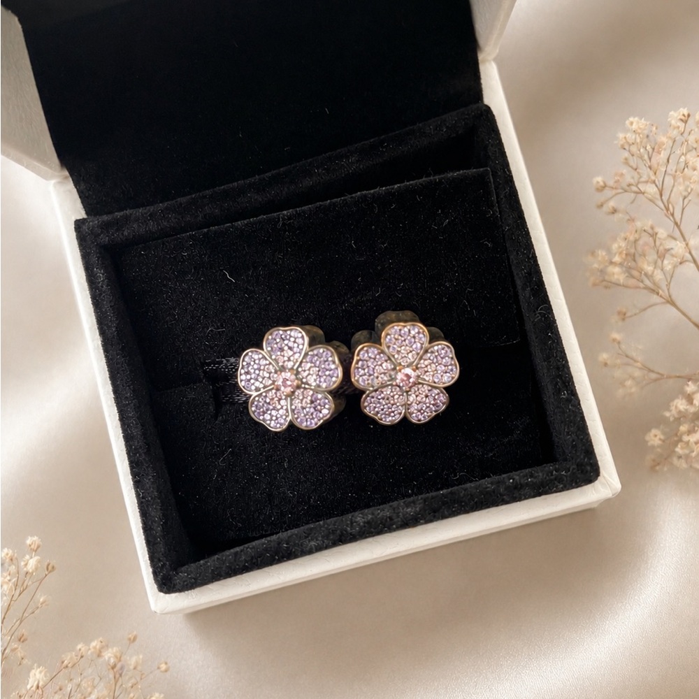 Pandora Lavender Crystal Flower Stud Earrings